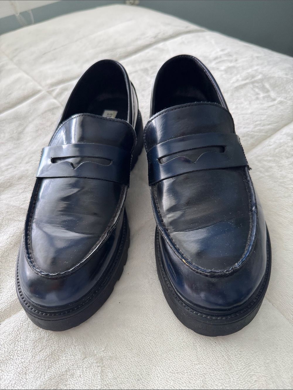 Steve Madden Women's Navy Patent Penny Loafers